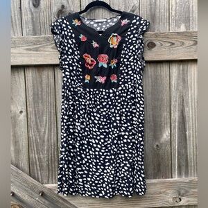 Kirundo Floral Embroidered Black and White Mini Dress - Size M